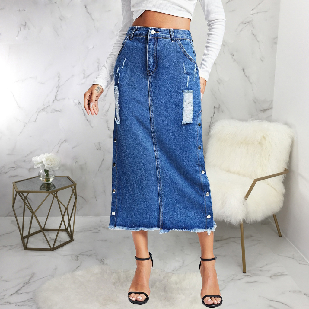 Fashion bag hip stretch denim long skirt