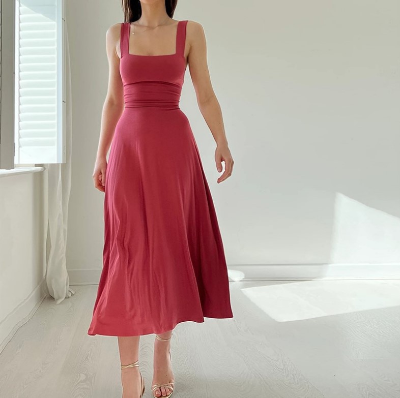 Thick Shoulder Belt Slim Fit Waist Dress