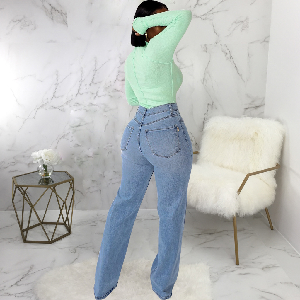 Elastic perforated straight pants