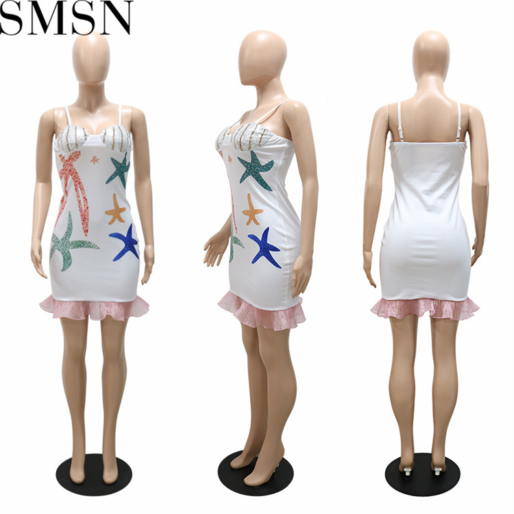 Plus Size Dress European and American sexy strap sequins lace bag buttock skirt