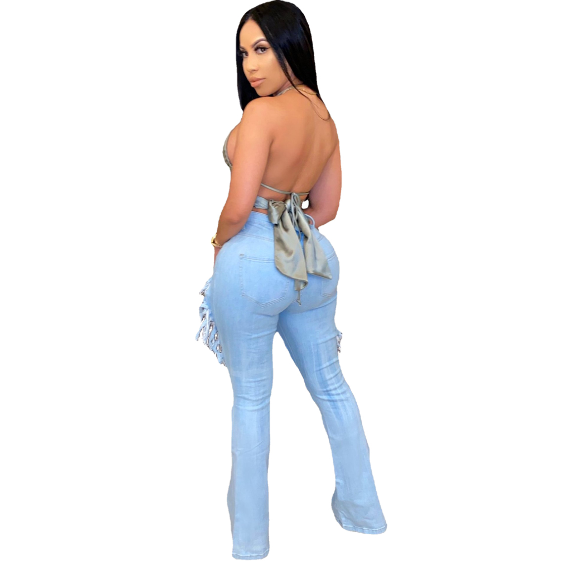 Fashion casual cut-out flared jeans