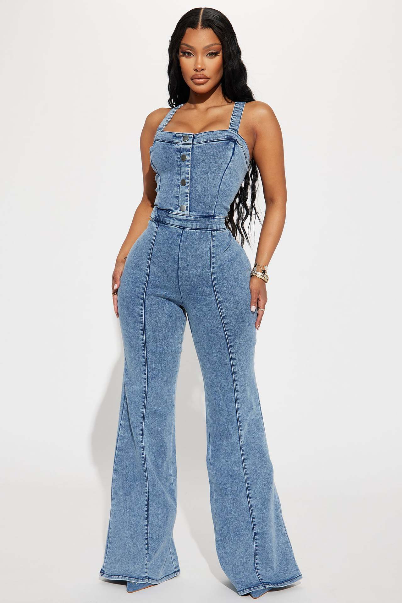 Fashionable casual sexy shoulder strap denim jumpsuit