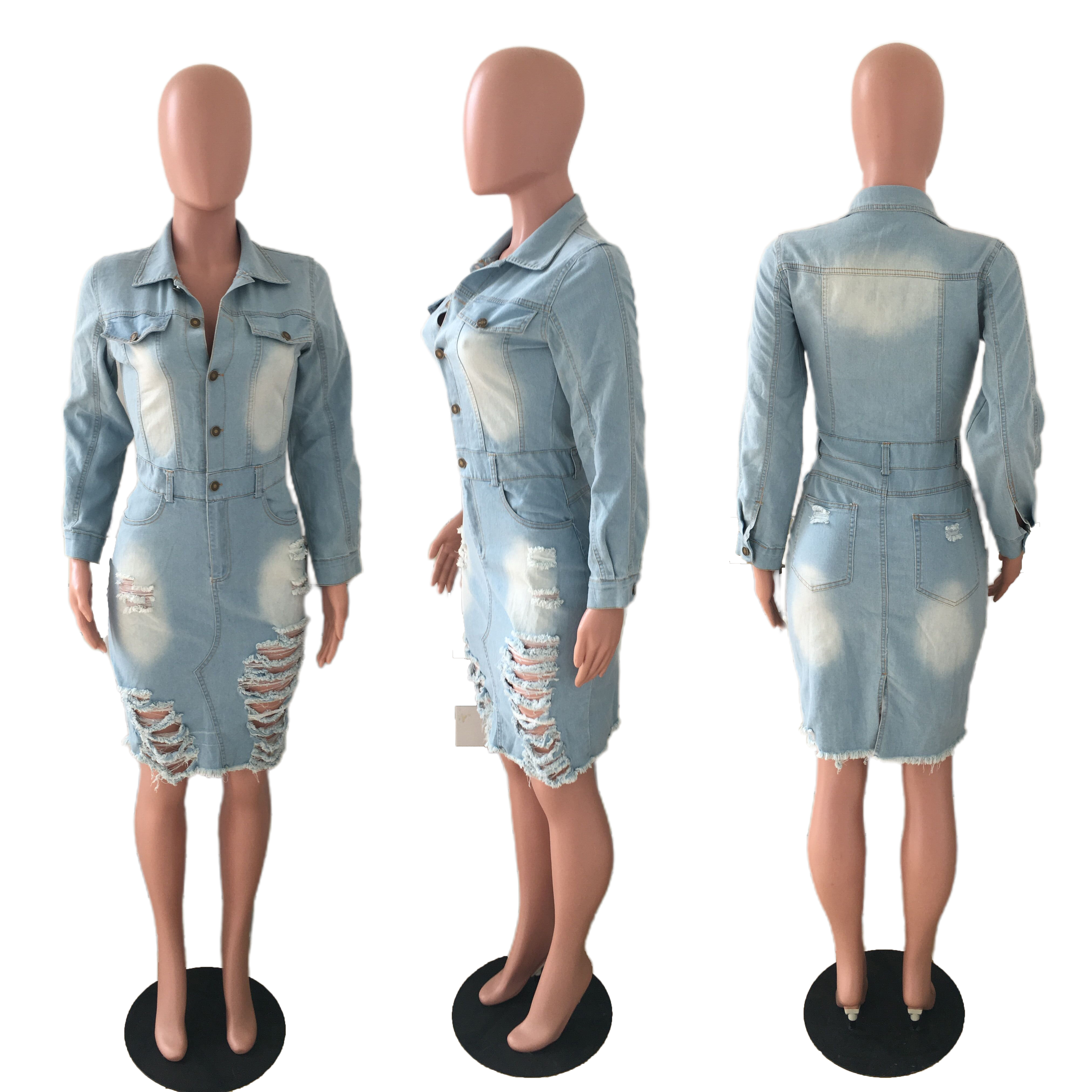 Fashion ripped denim dress
