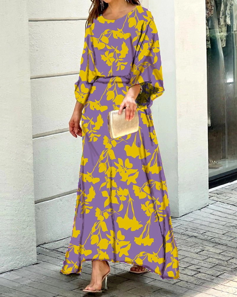 Casual Dress summer New loose plus size print long sleeved top high waist long dress