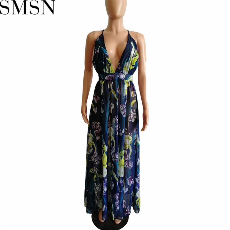 Plus Size Dress Amazon Ebay popular European and American deep V neck backless chiffon dress