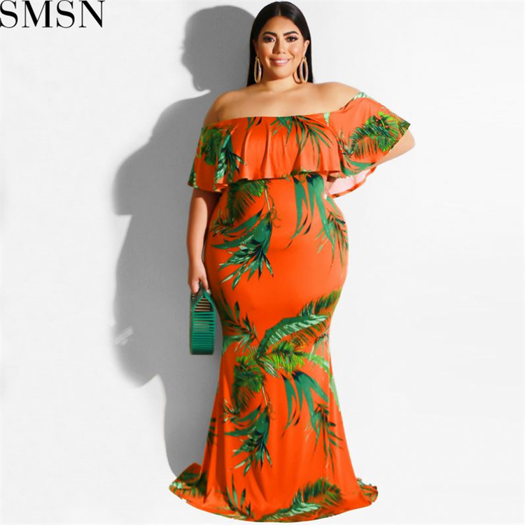 Plus Size Dress 2022 Summer Sunflowers Leaf Printed Sexy Tight Dress