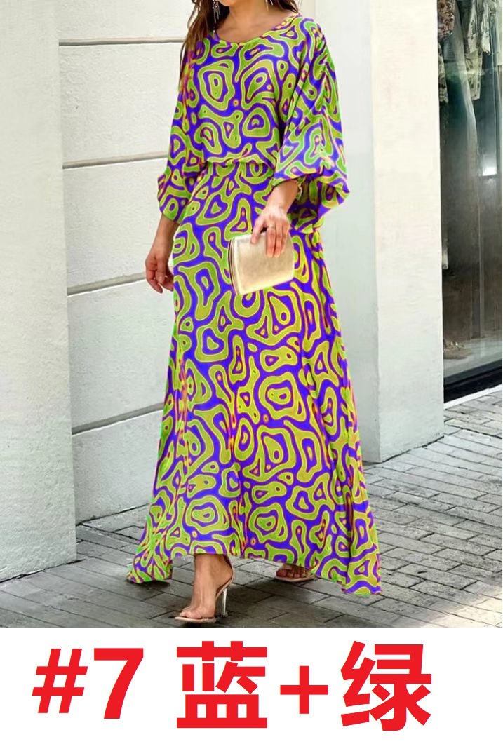 Casual Dress summer New loose plus size print long sleeved top high waist long dress