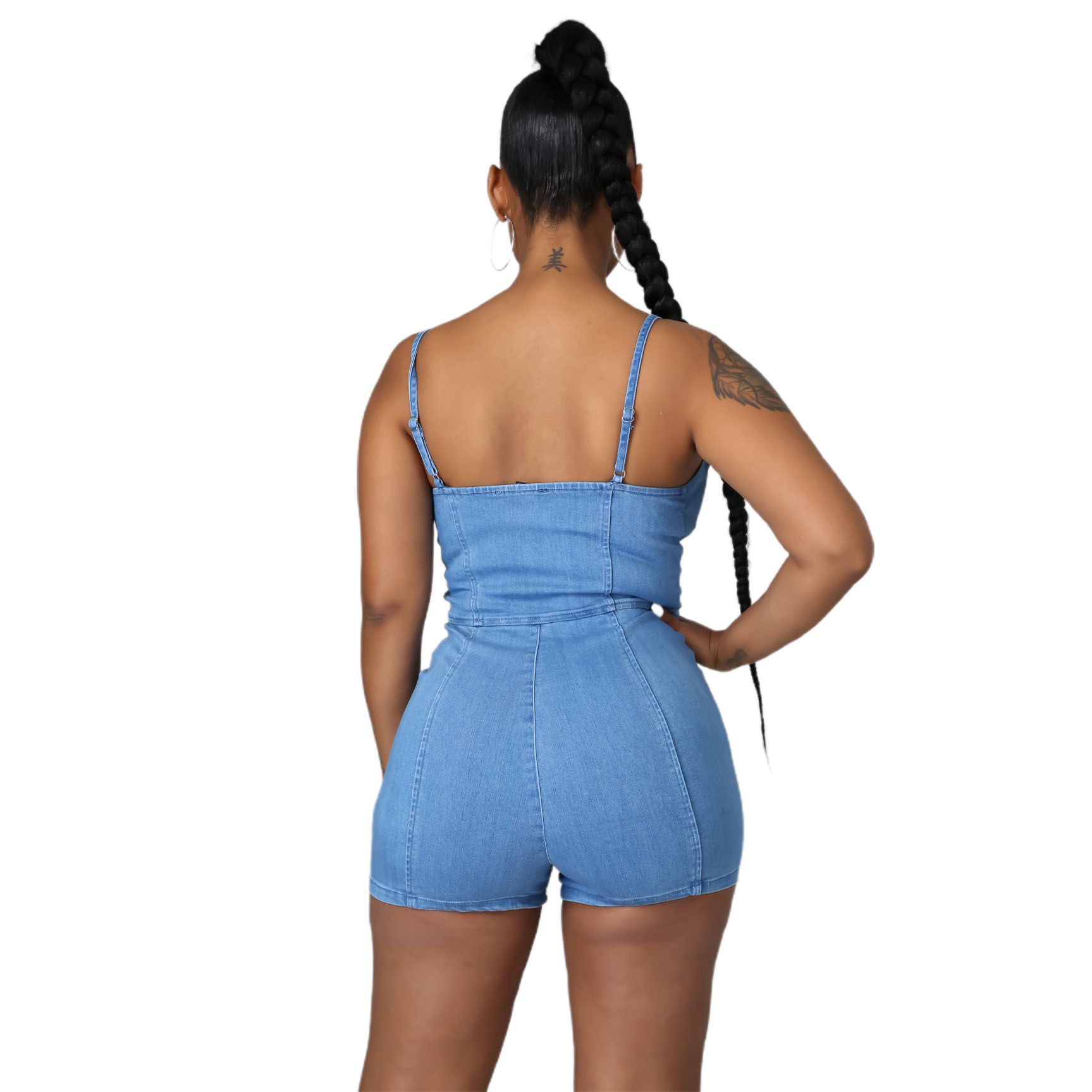 Casual high elastic denim suspender Jumpsuit