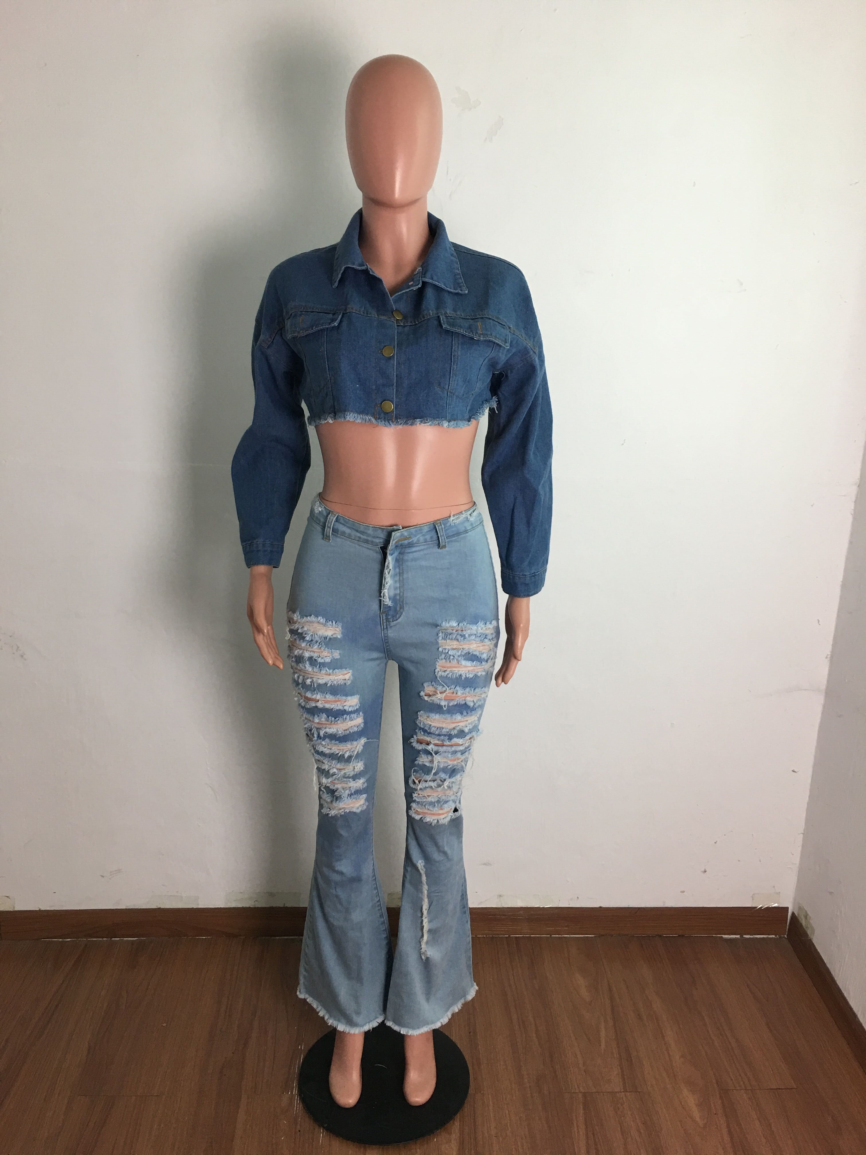 Fashion short hole fall winter denim jacket