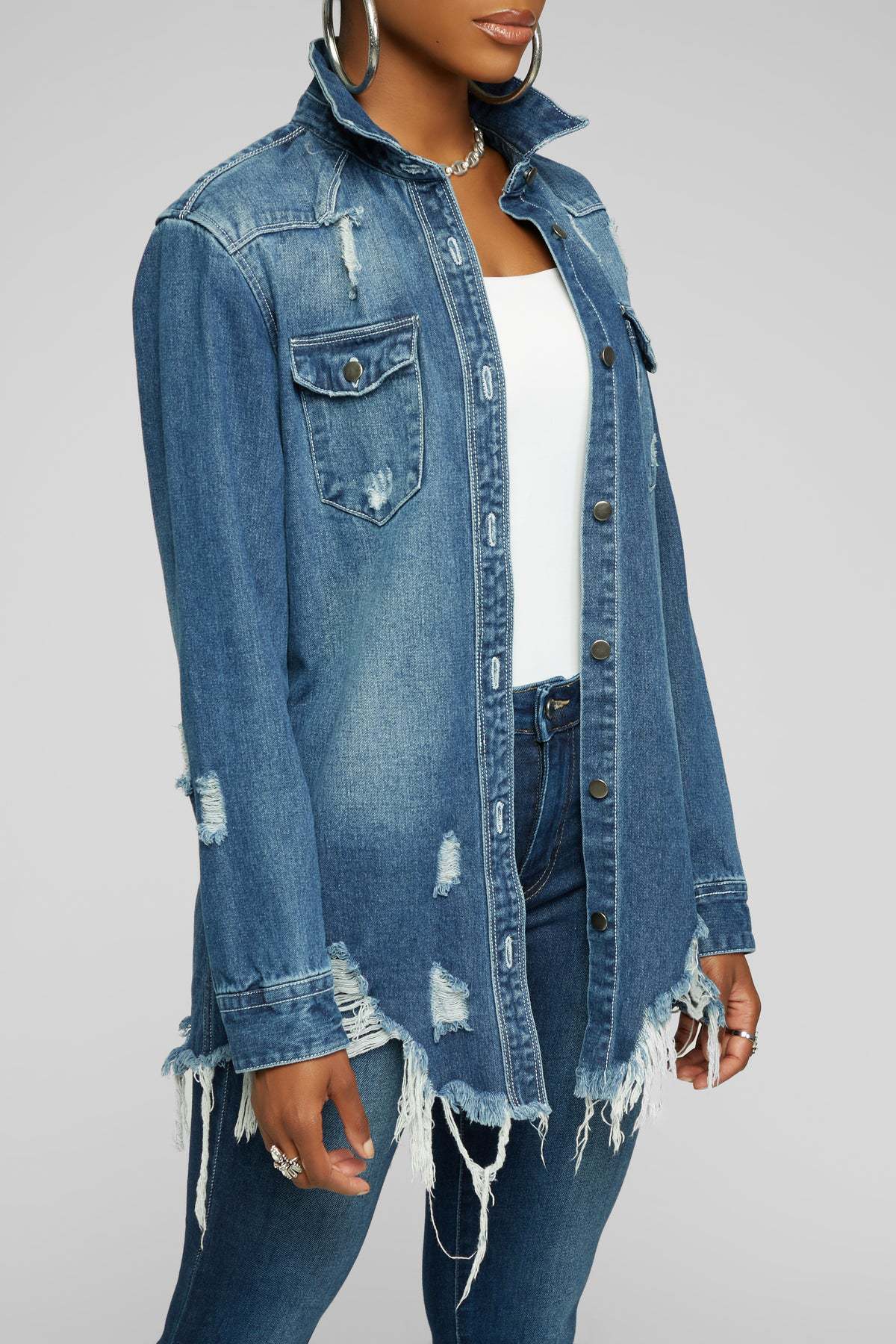 Fashion torn denim two-piece set