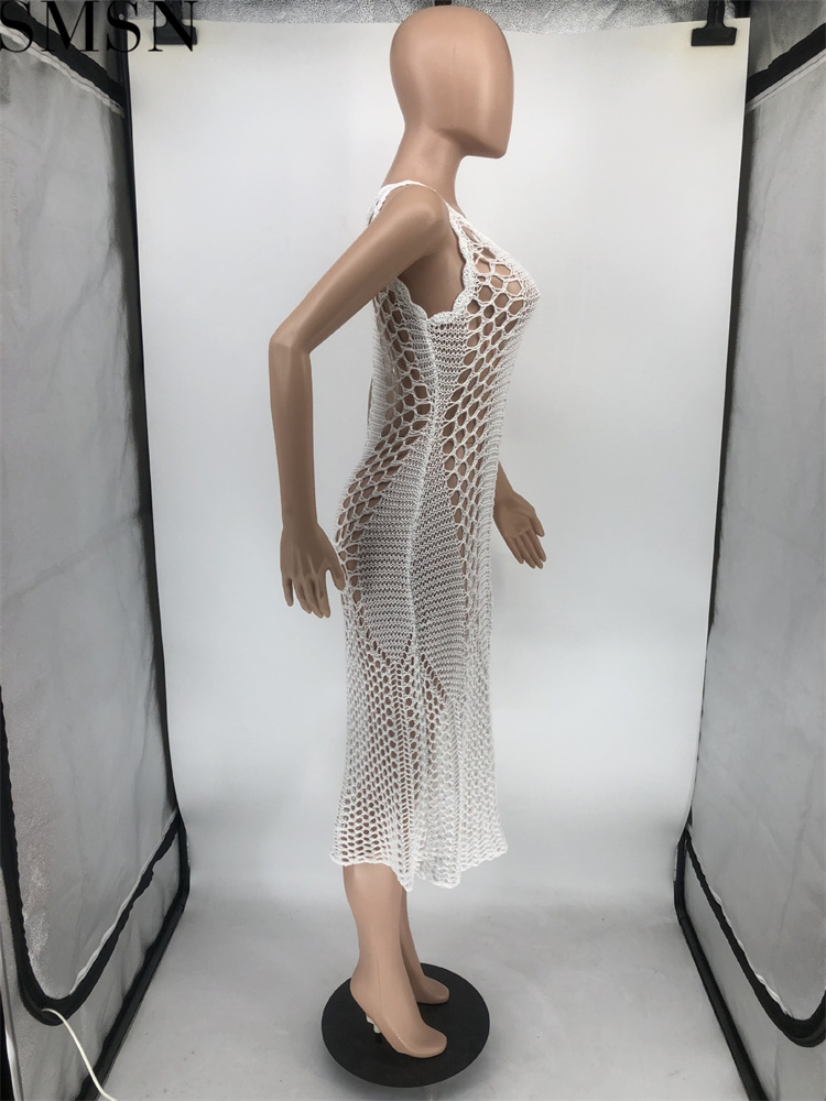 Fashion women dress Amazon Ins Style Sexy Cutout Strap Blouse Hand Crochet Knitted Dress