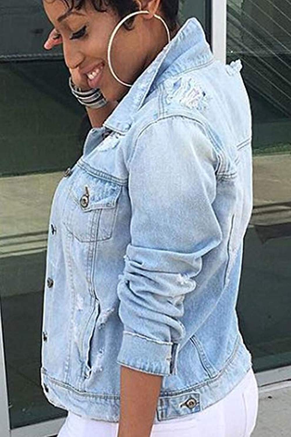 Washed women's slim denim jacket