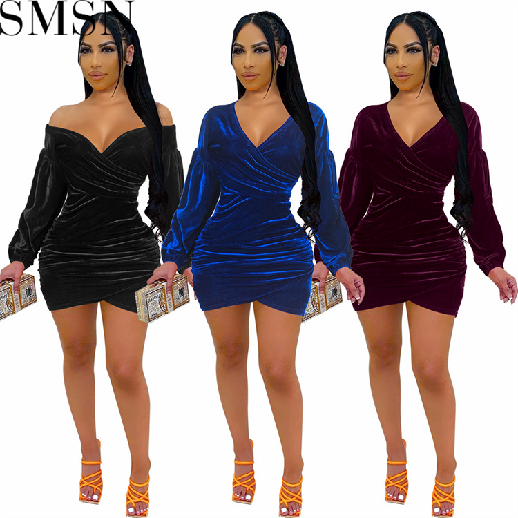 Plus Size Dress women fall clothes 2022 velvet dress sexy women cocktail dresses