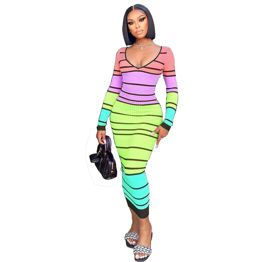 Plus Size Dress European and American sexy V neck slim autumn and winter dress