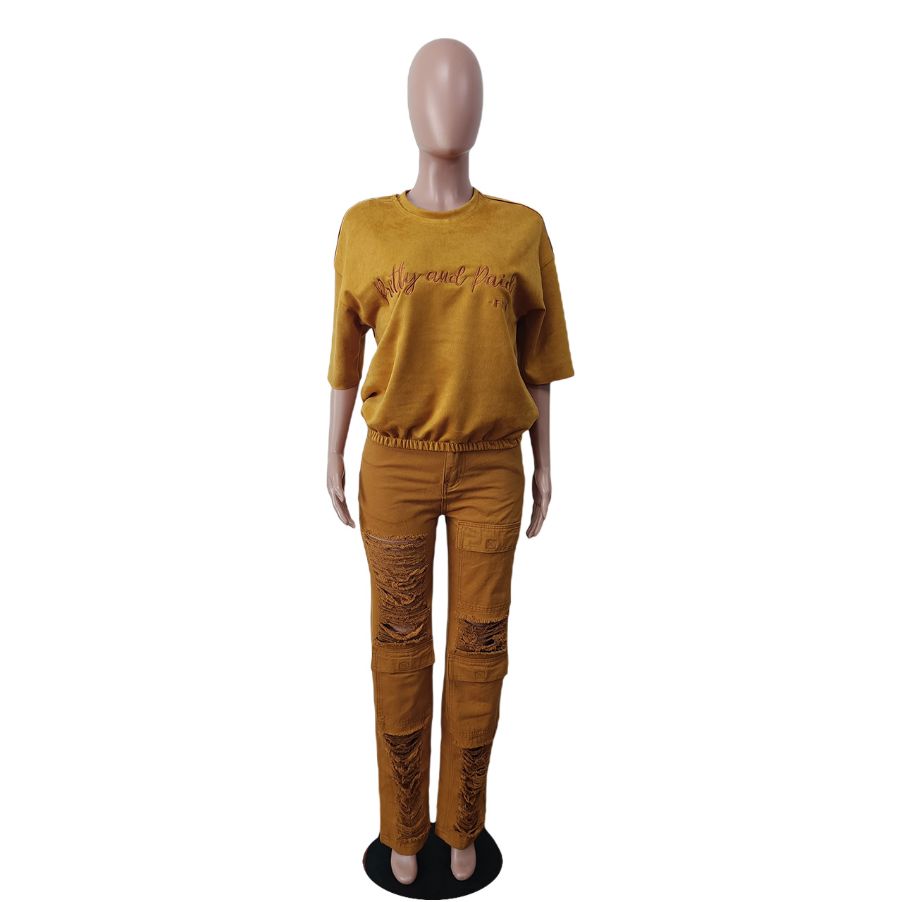 Fashion denim hole suit