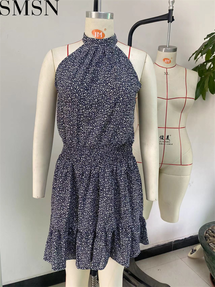 Fashion women dress Women's casual sleeveless halter dress in summer Bohemian print