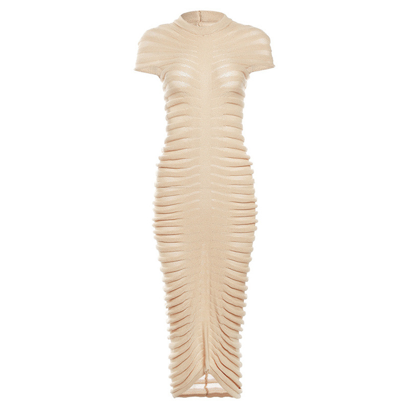 Short-Sleeved Round Neck Slim Fit Buttocks Elegant Design Sense Dress For Women