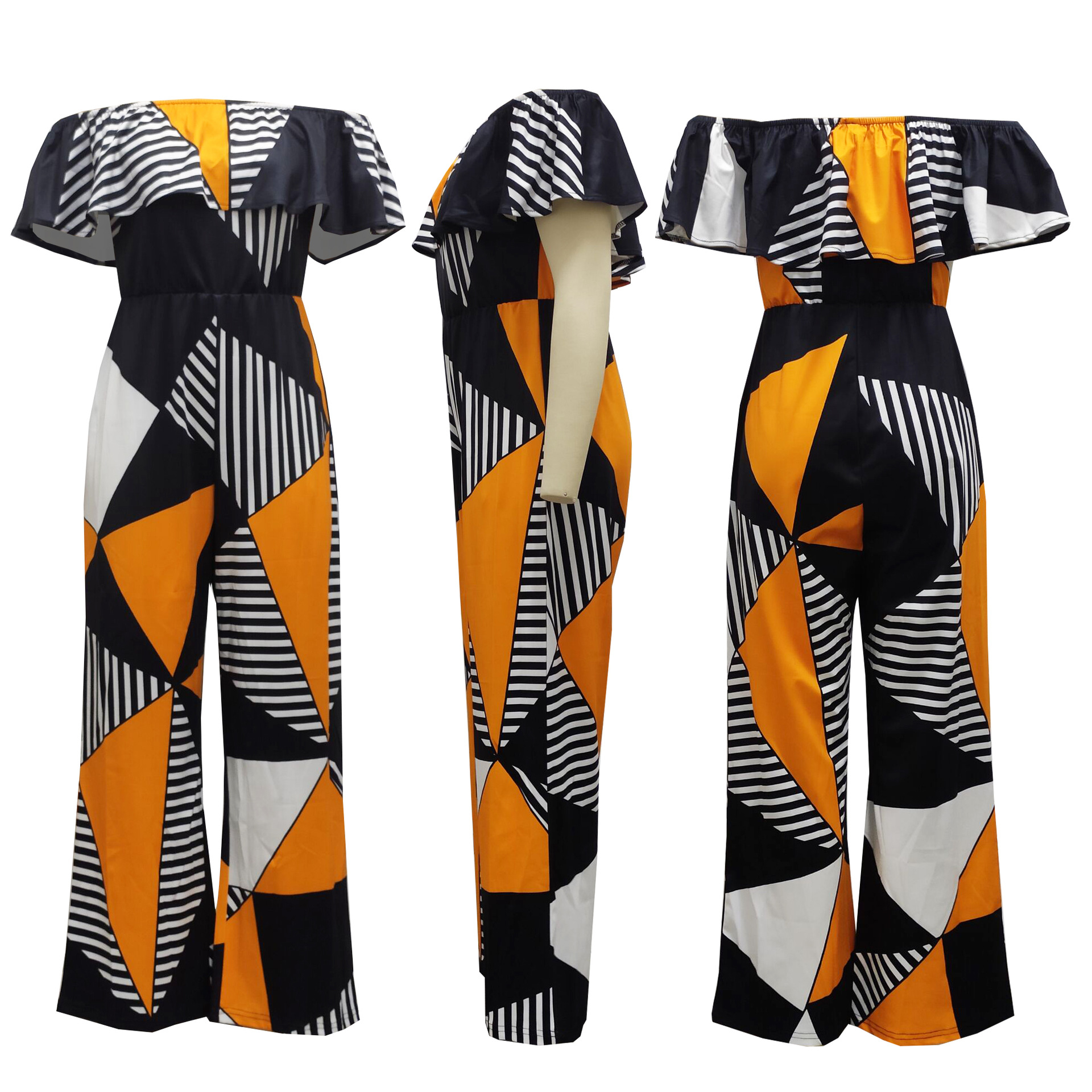 Sexy and fashionable one-line collar bra printed jumpsuit