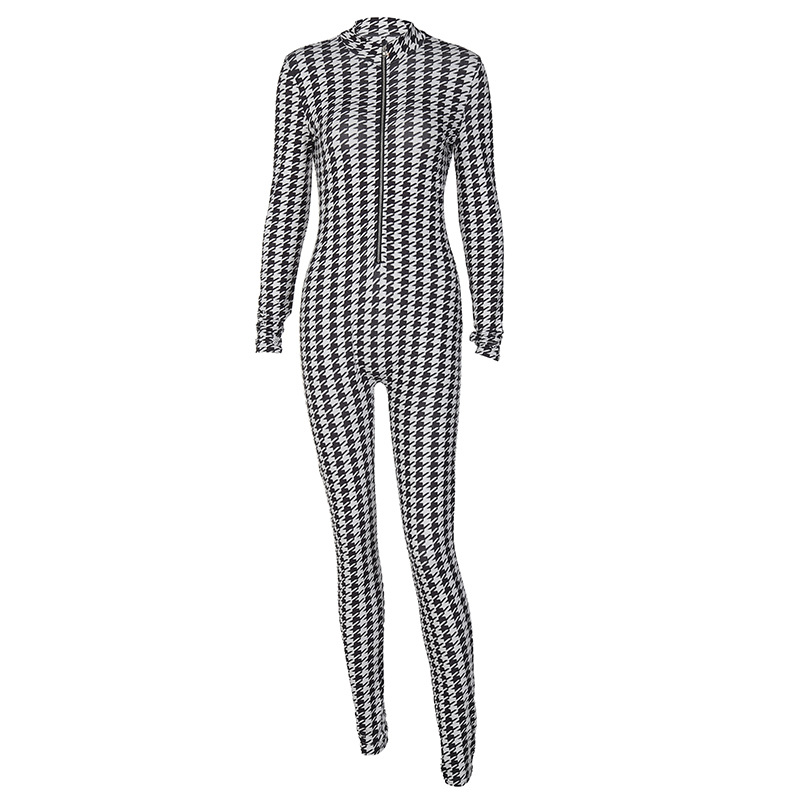 Women clothing 2120 autumn fashion print slimming plaid sports yoga one piece wholesale jumpsuits