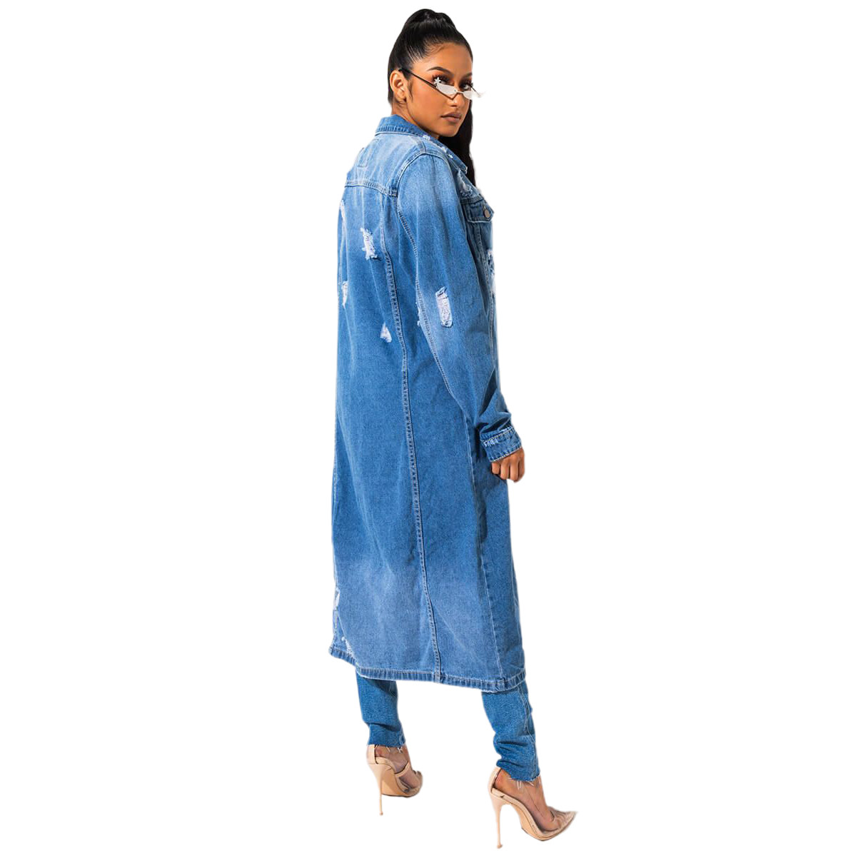 New denim long Cape hole dress