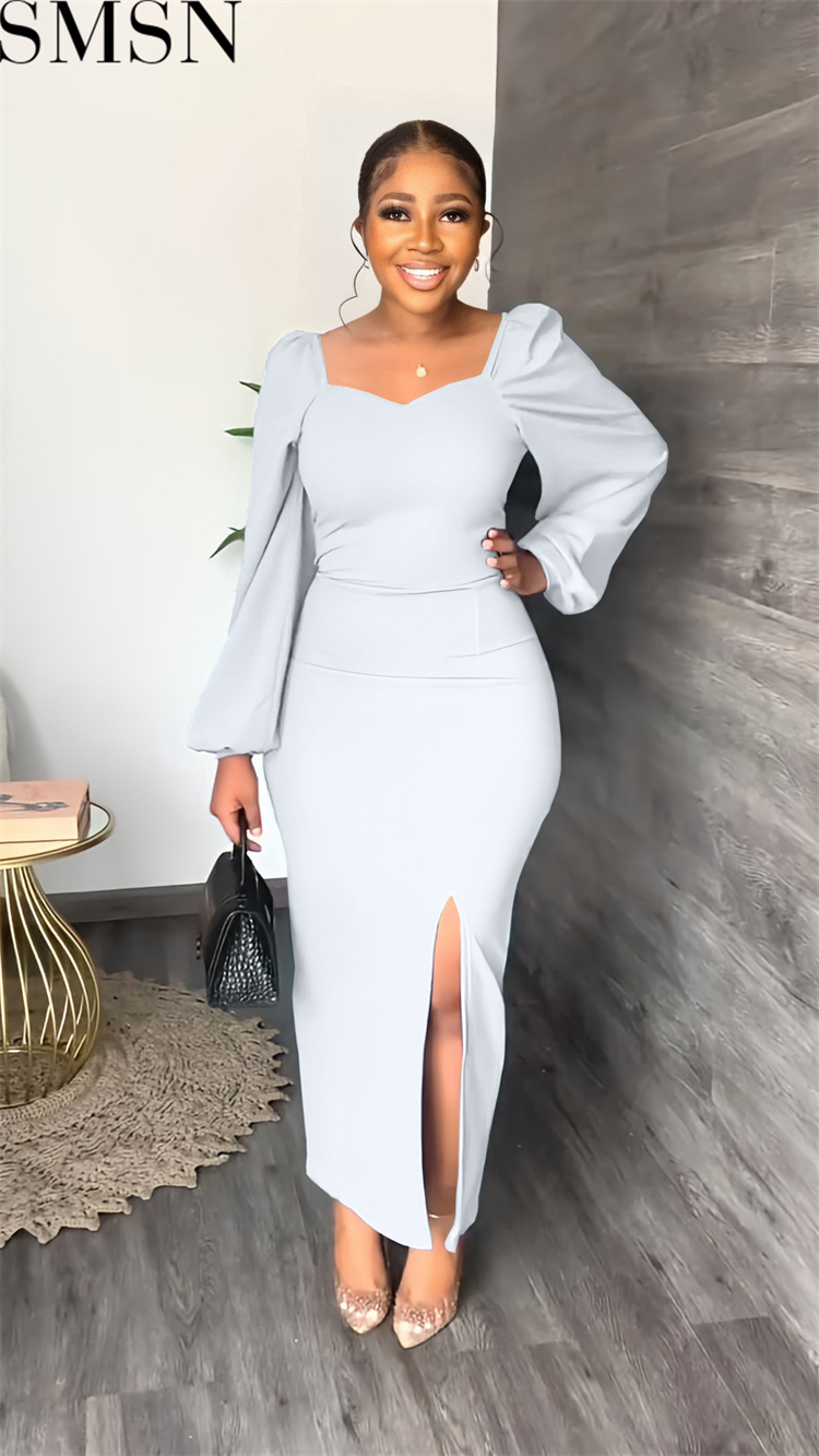 Fashion dress for women chiffon sleeves backless zipper sexy sheath split dress