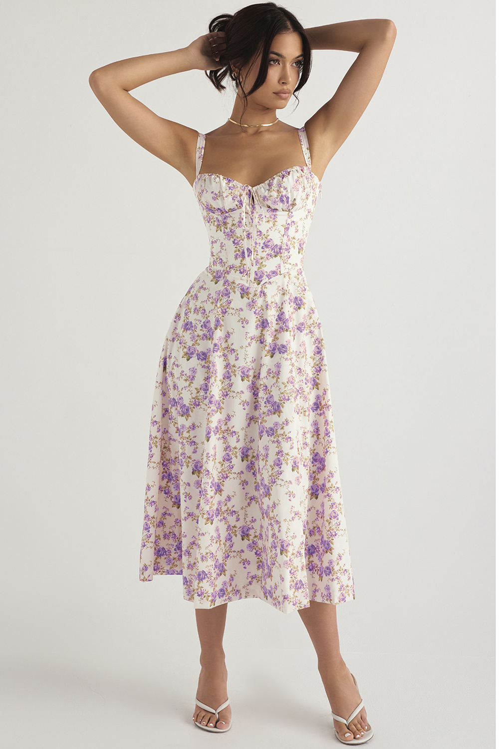 Elegant Floral Print Large Swing Dress