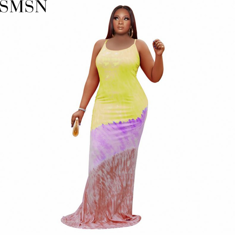 Fashion women dress European and American tie dye lace up sexy plus size dress