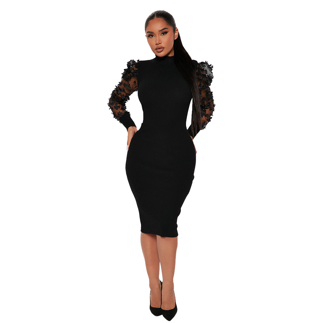 Plus Size Dress Amazon cross border goods three dimensional petals mesh sleeves dress