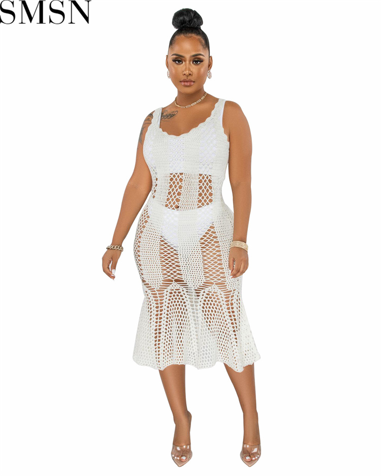 Fashion women dress Amazon Ins Style Sexy Cutout Strap Blouse Hand Crochet Knitted Dress