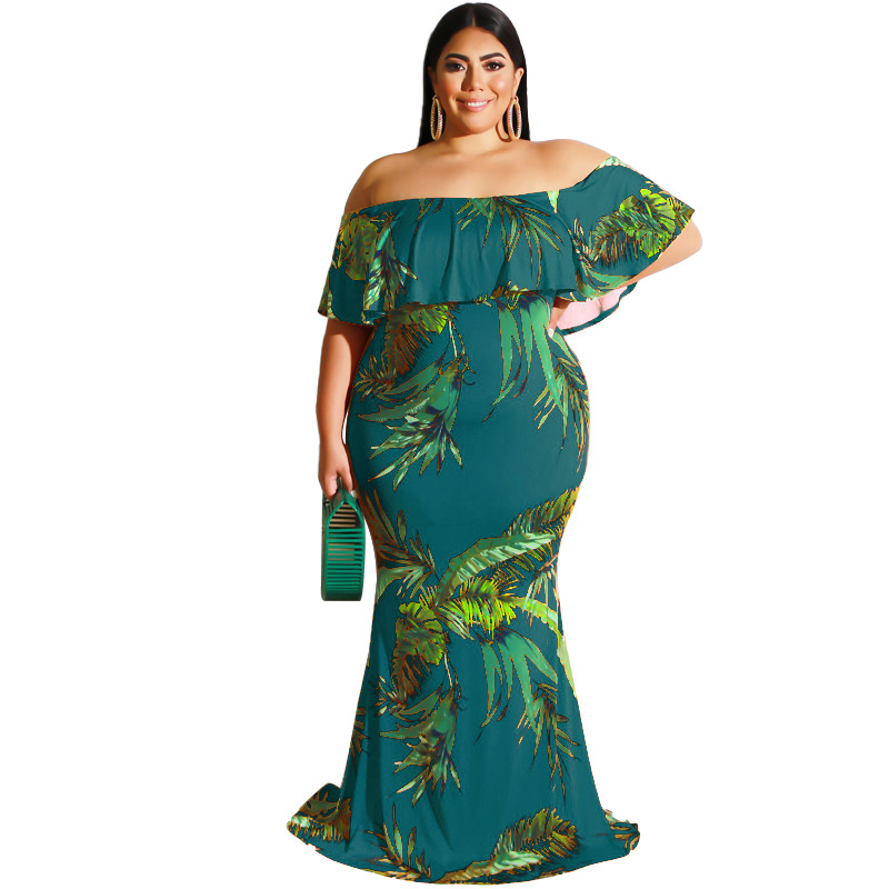Plus Size Dress 2022 Summer Sunflowers Leaf Printed Sexy Tight Dress