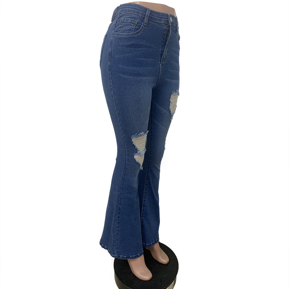 Perforated denim flared pants