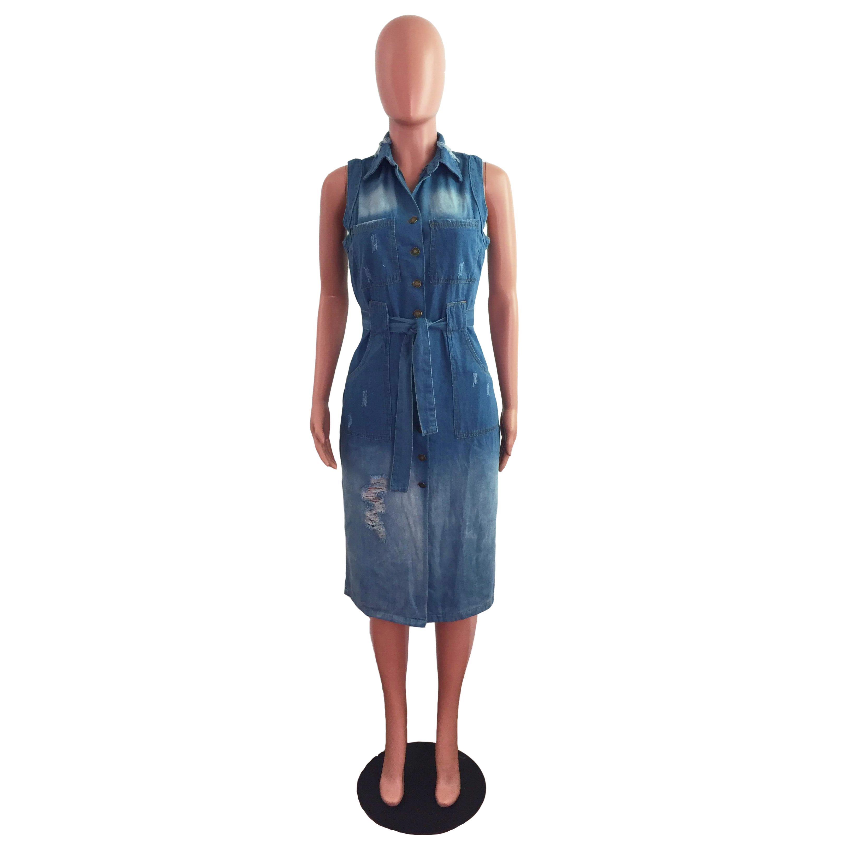 Fashion holeless sleeveless denim cape coat dress