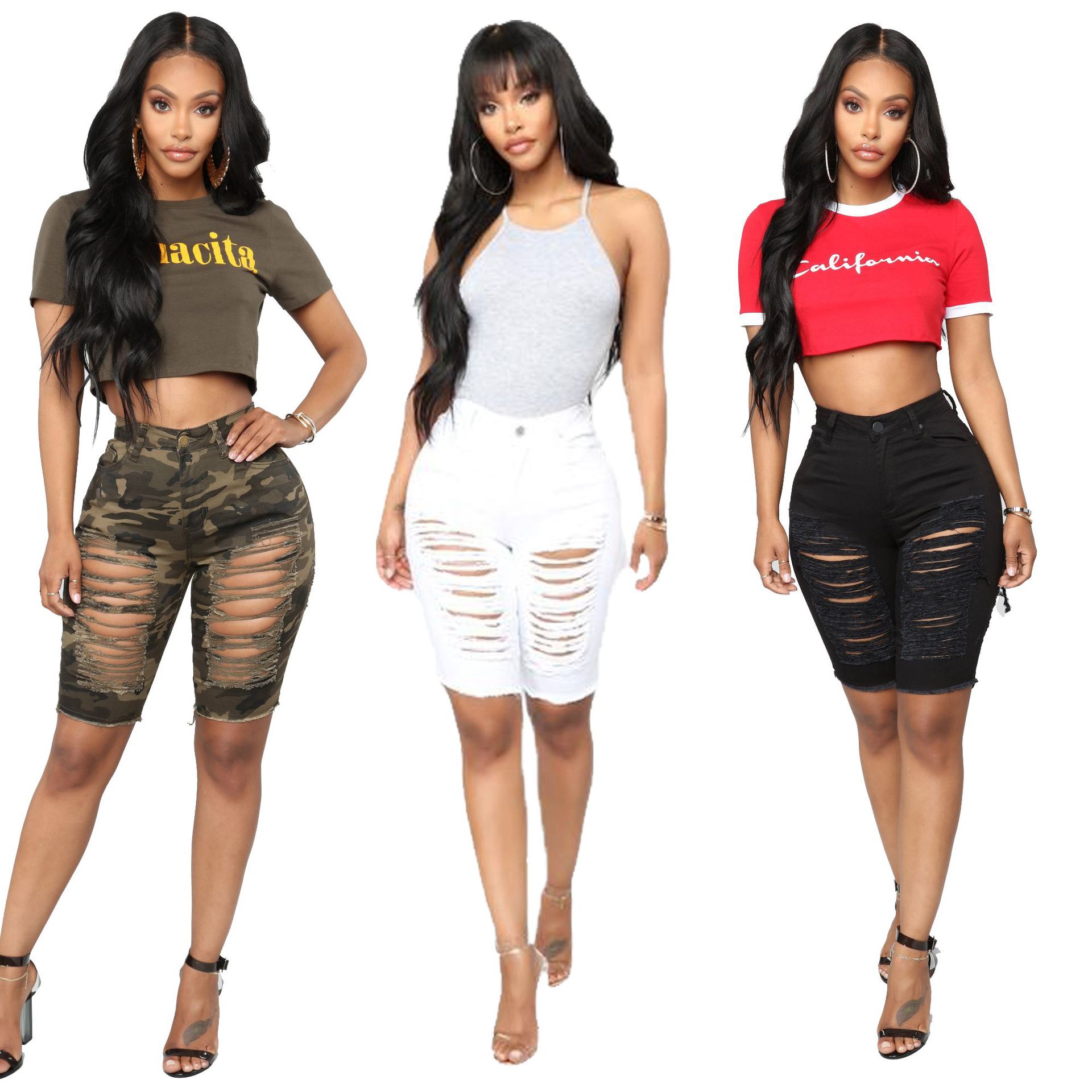 Fashion hand worn high waist jeans