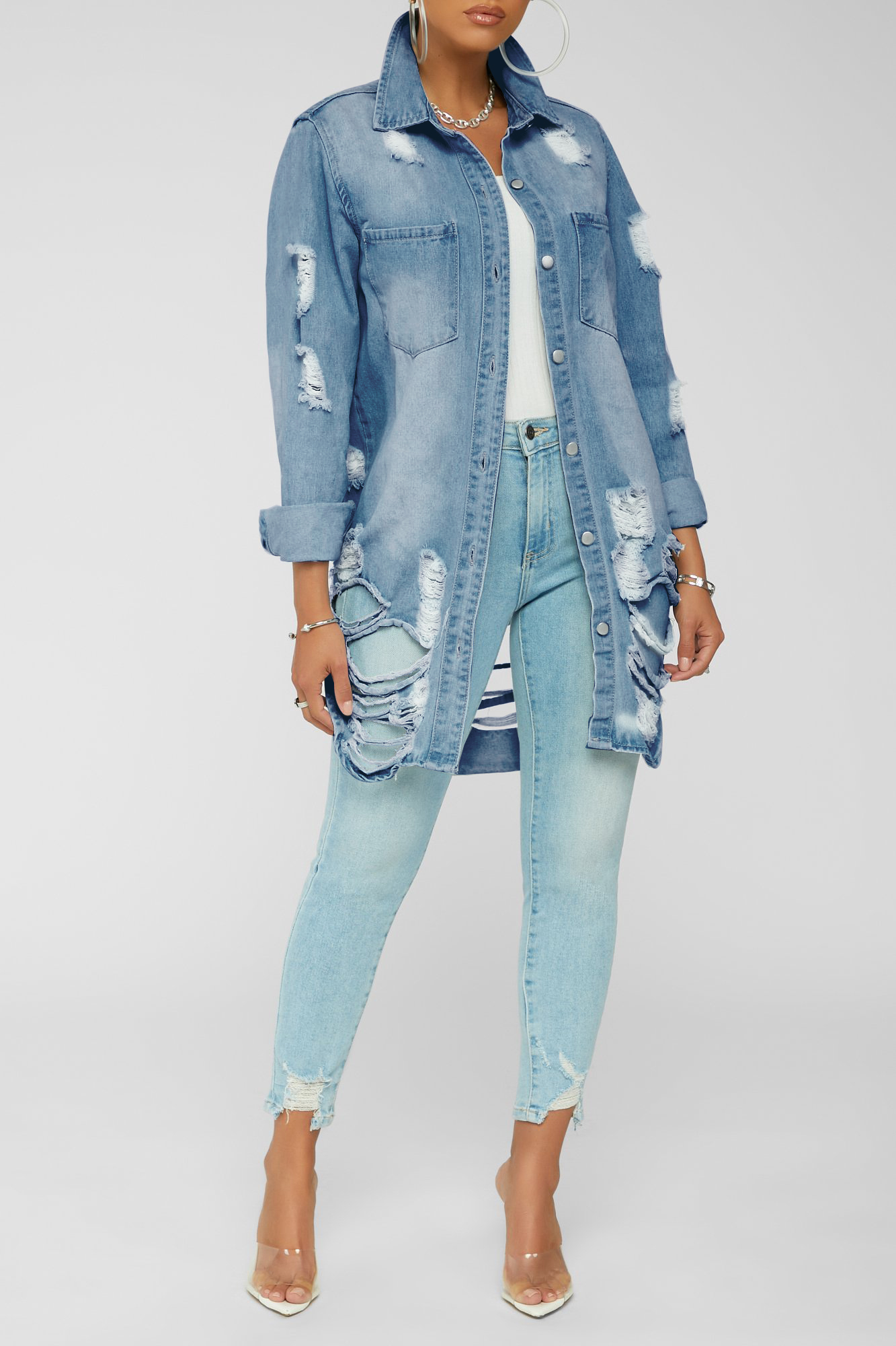 Sexy thin denim coat Long Sleeve Dress