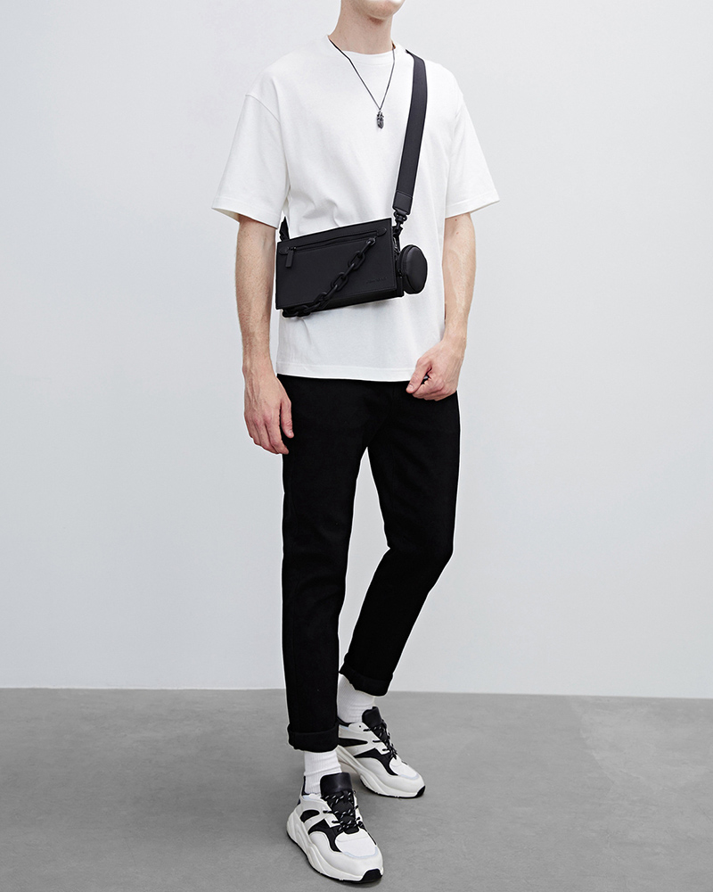 Men Messenger Shoulder Bag Leather Black Cloth Crossbody Sling Handbags Business Houlder Bag