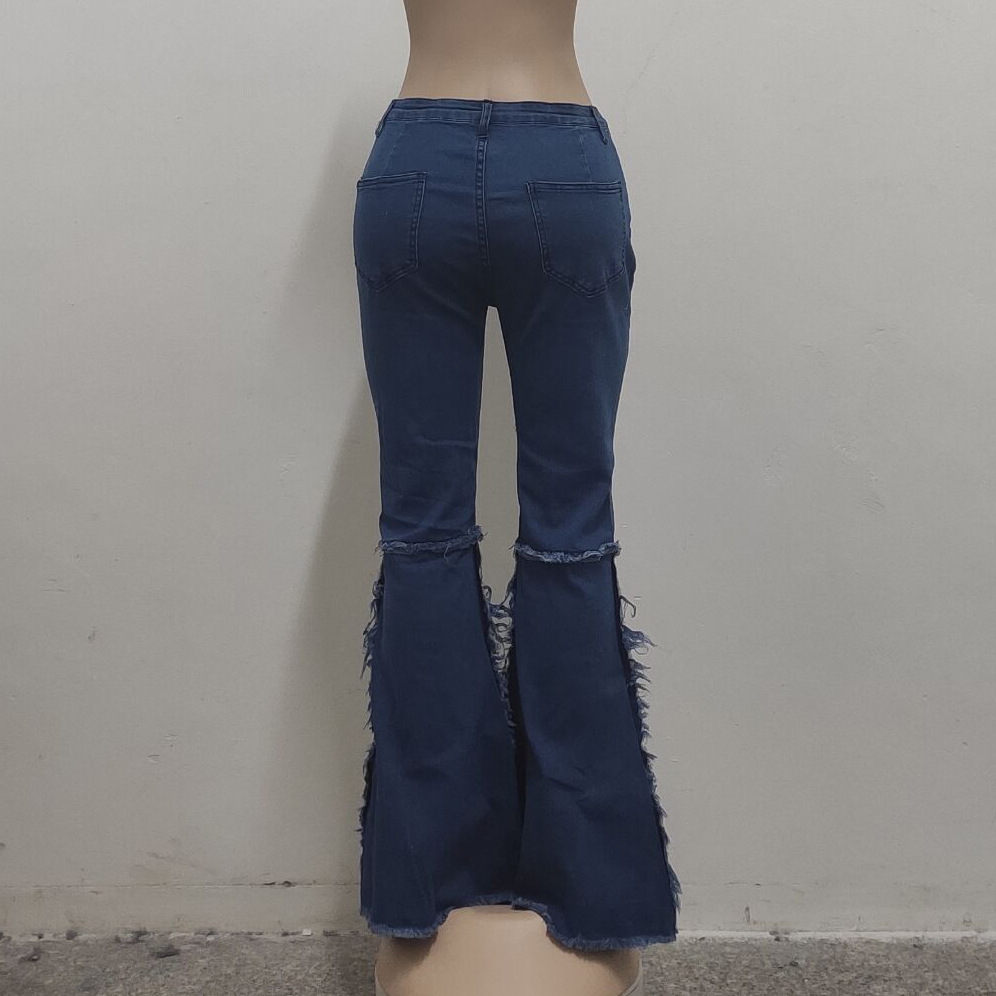 Stitching hole washed jeans flared pants