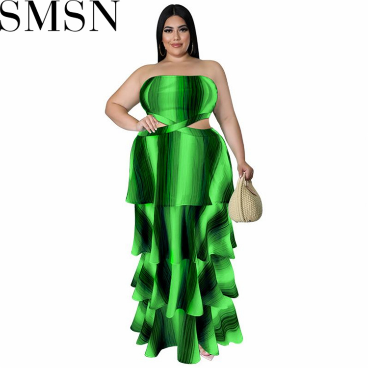 Plus Size Dress Wholesale Tube Top Vertical Bar Large Swing Dress