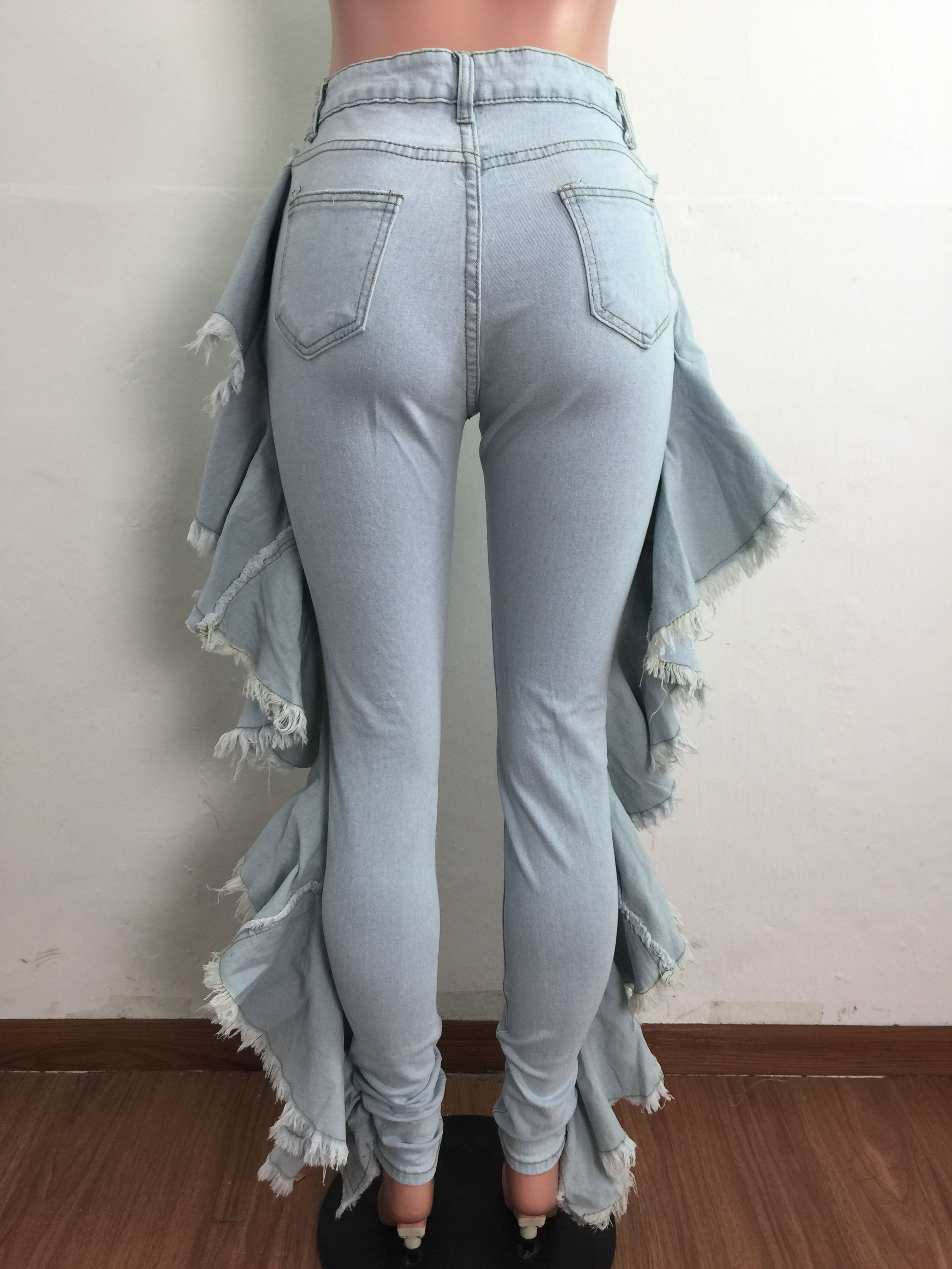 Tassels wash holes slim sexy jeans