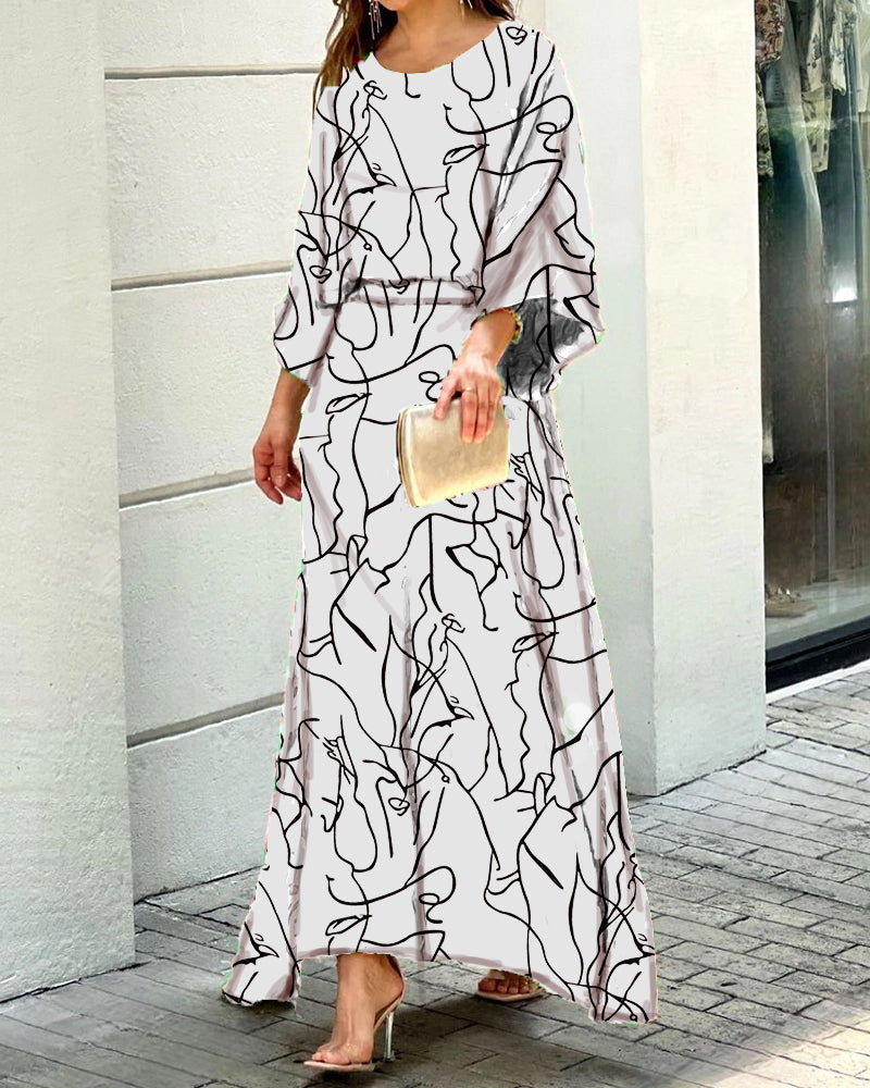 Casual Dress summer New loose plus size print long sleeved top high waist long dress