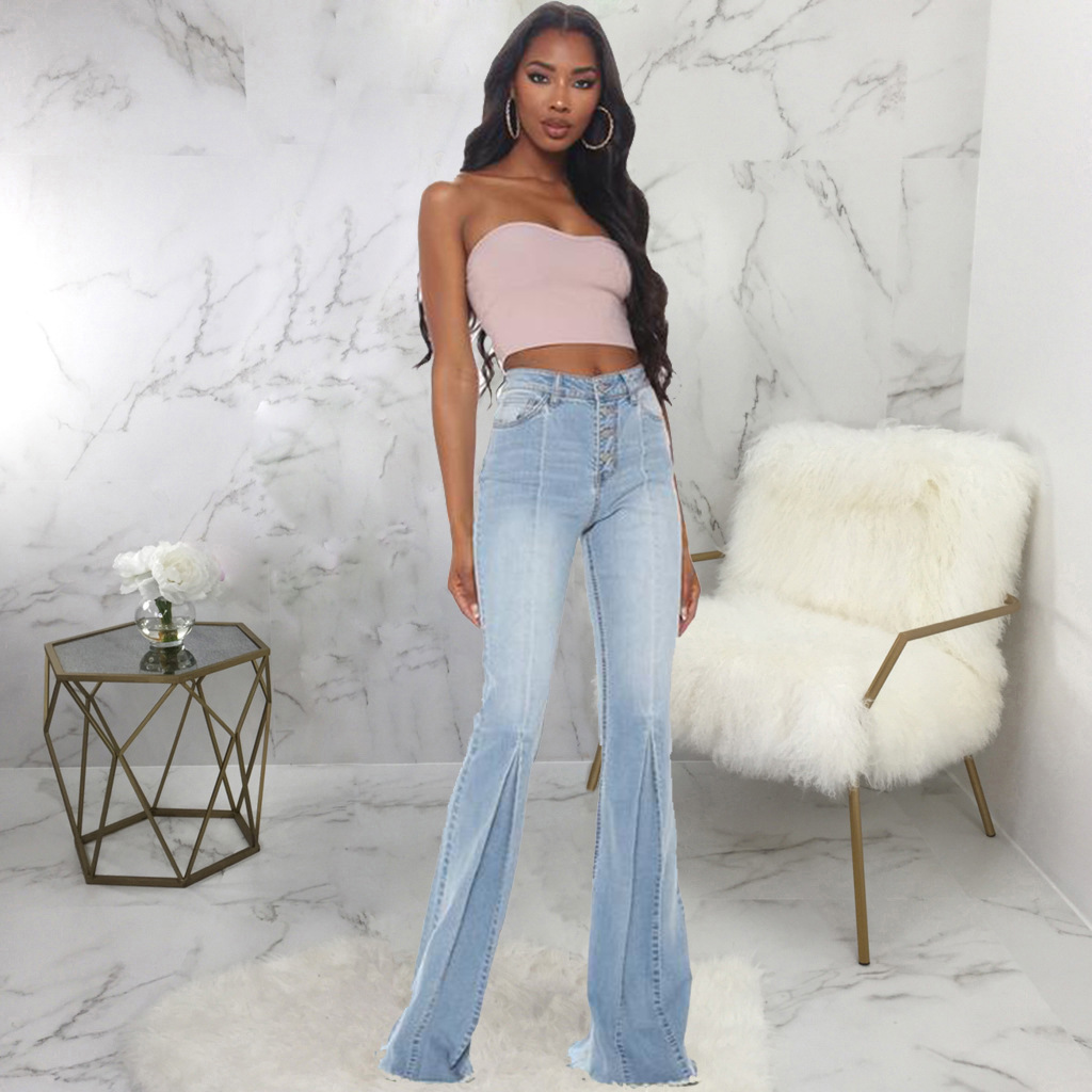 Fashion stitching washed jeans stretch flared pants