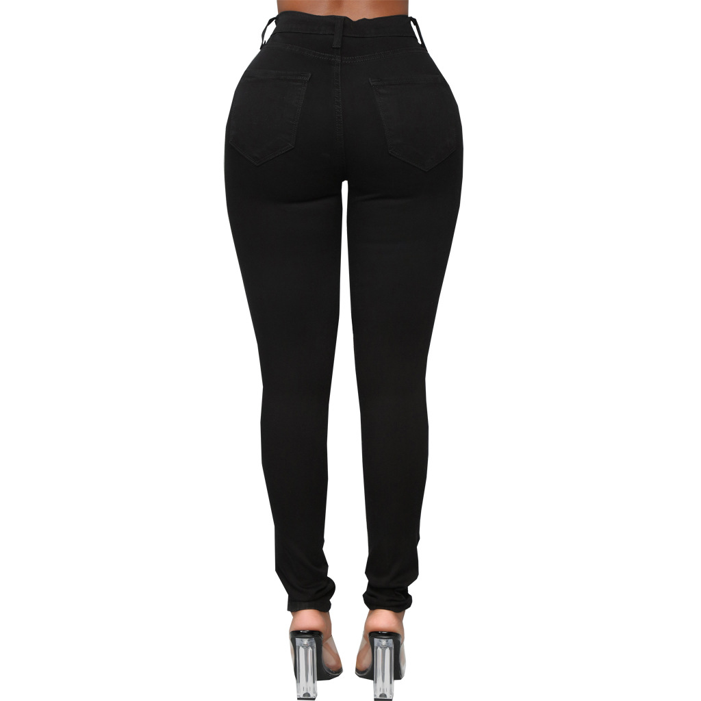 Fashion high waist denim hole tights