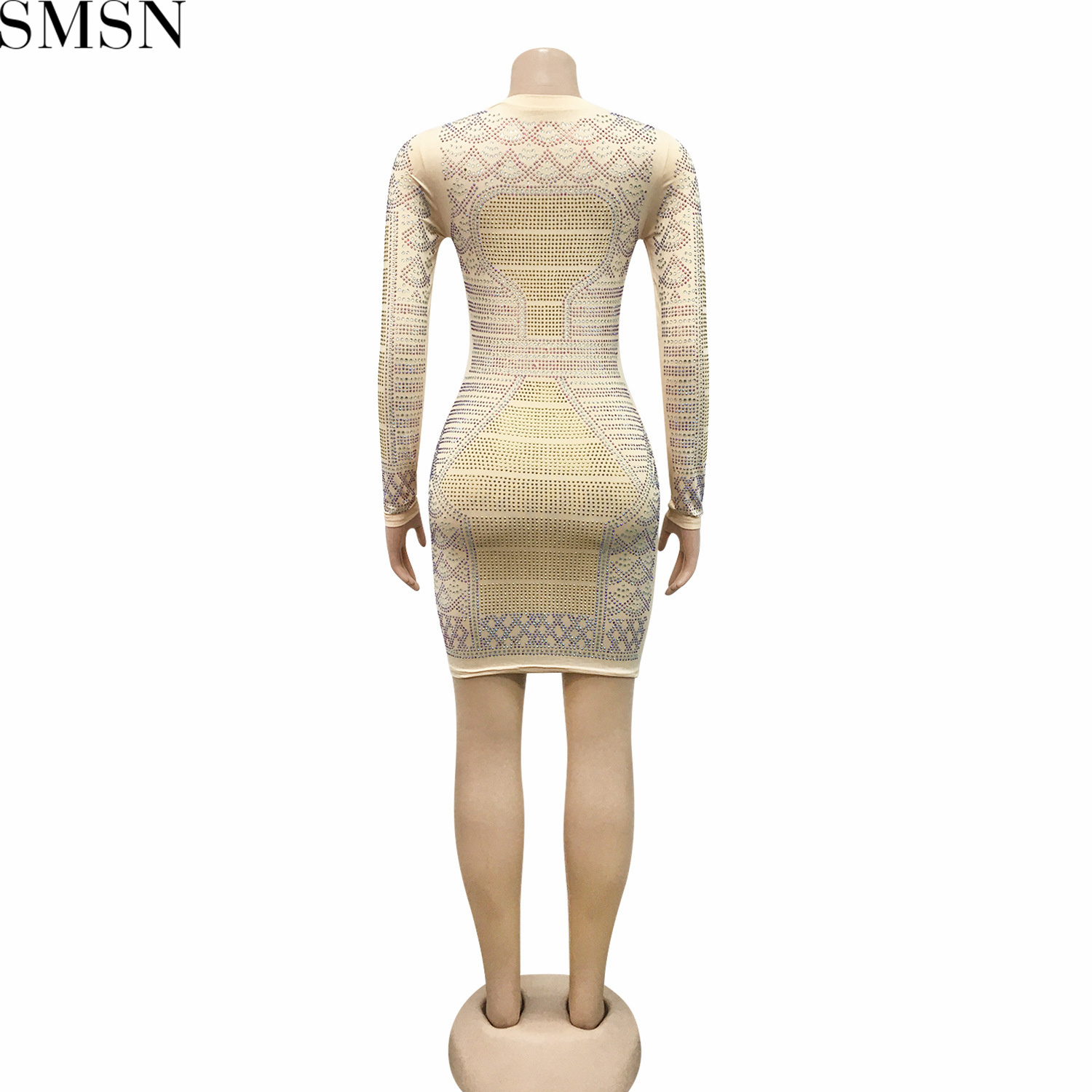 Fashion women dress new sexy nightclub milk fiber rhinestone colorful crystals long sleeve dress