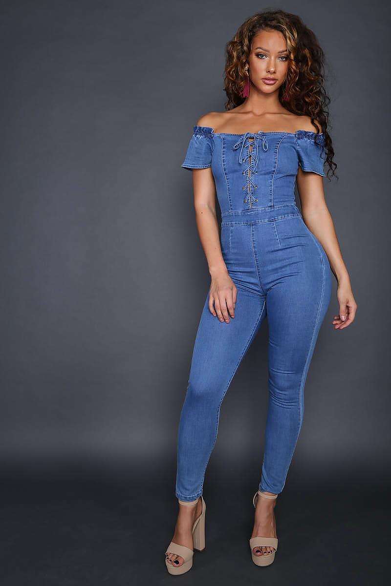 Fashion corns strap sexy denim Jumpsuit