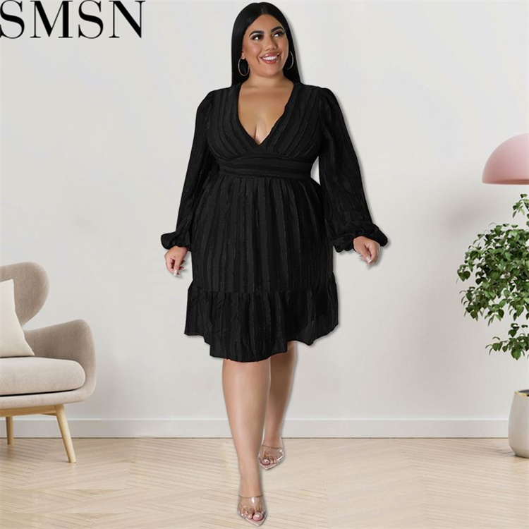 Plus Size Dress European and American women clothes wholesale supply Jacquard striped dress