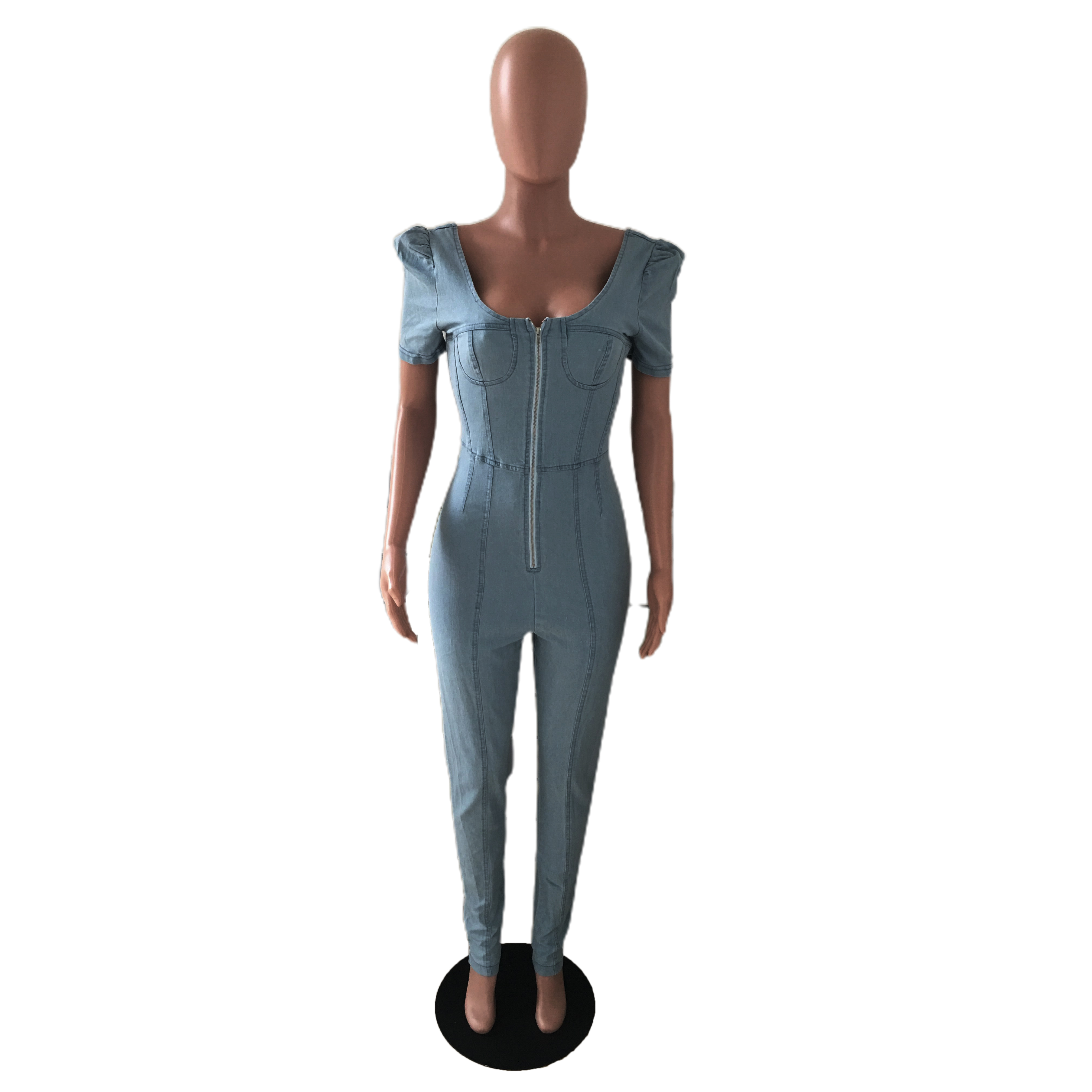 Fashion slim bubble sleeve Jumpsuit jeans