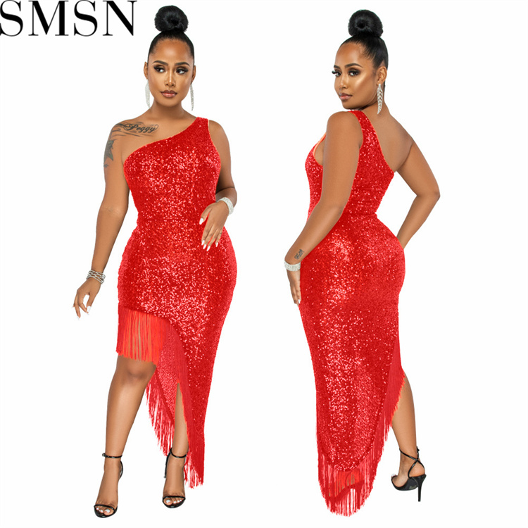 Plus size dress Amazon women fringe skirt dress irregular slit skirt