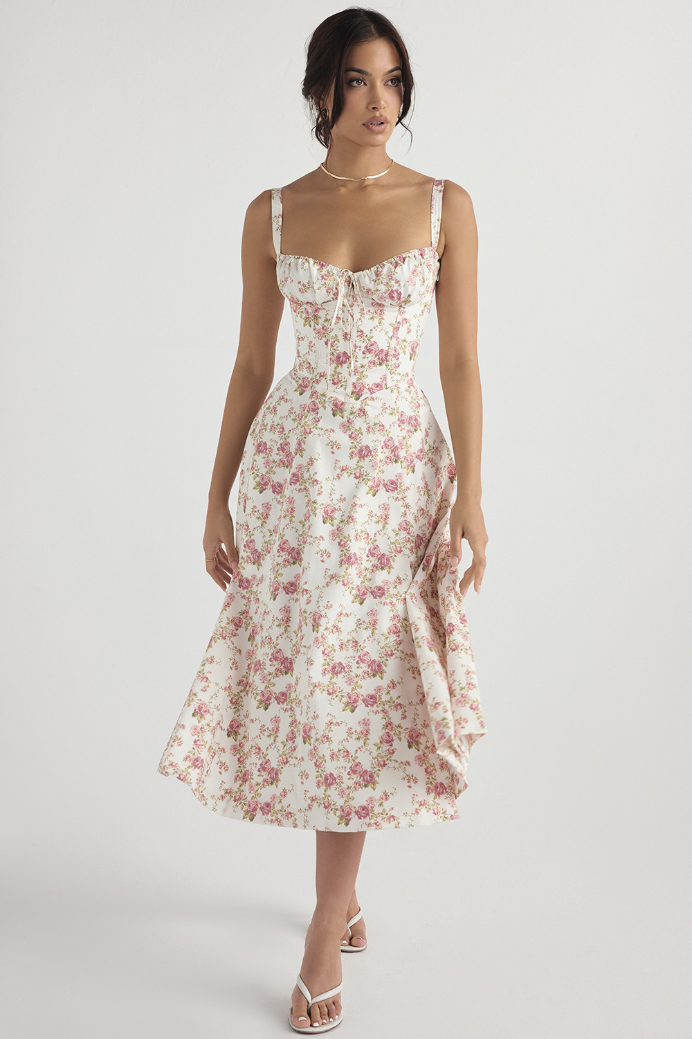 Elegant Floral Print Large Swing Dress