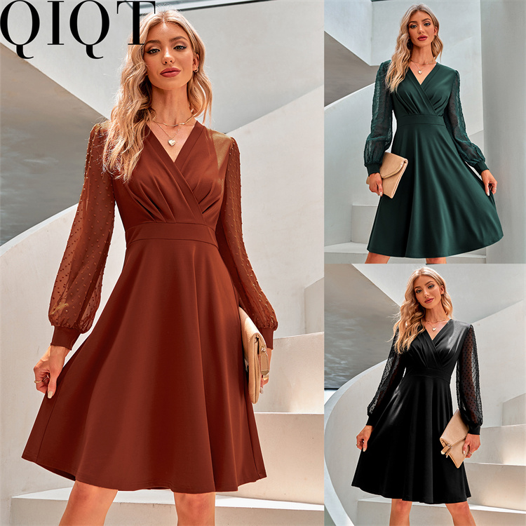 Plus Size Dress 2022 autumn and winter New V neck fashion European and American jacquard dress