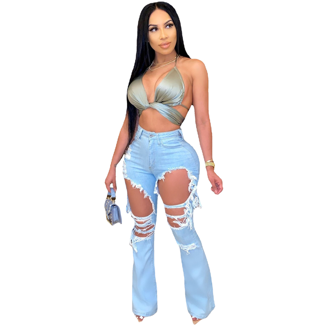 Fashion casual cut-out flared jeans