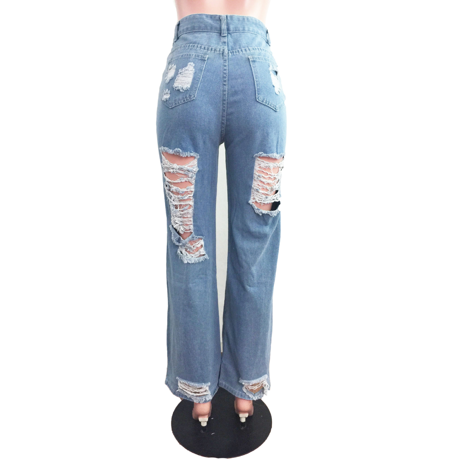 Casual loose High Waist Wide Leg Jeans with holes